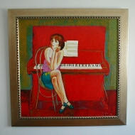 Young girl at a piano painting