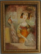 Modern painting: a woman and a peacock